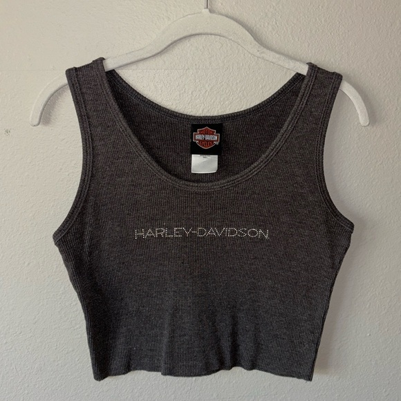 Harley-Davidson Tops - Vintage Harley Davidson sequin logo ribbed knit cropped tank